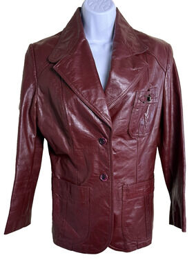 Vintage 70's Etienne Aigner Oxblood Burgundy Leather Blazer Jacket 36 inch bust